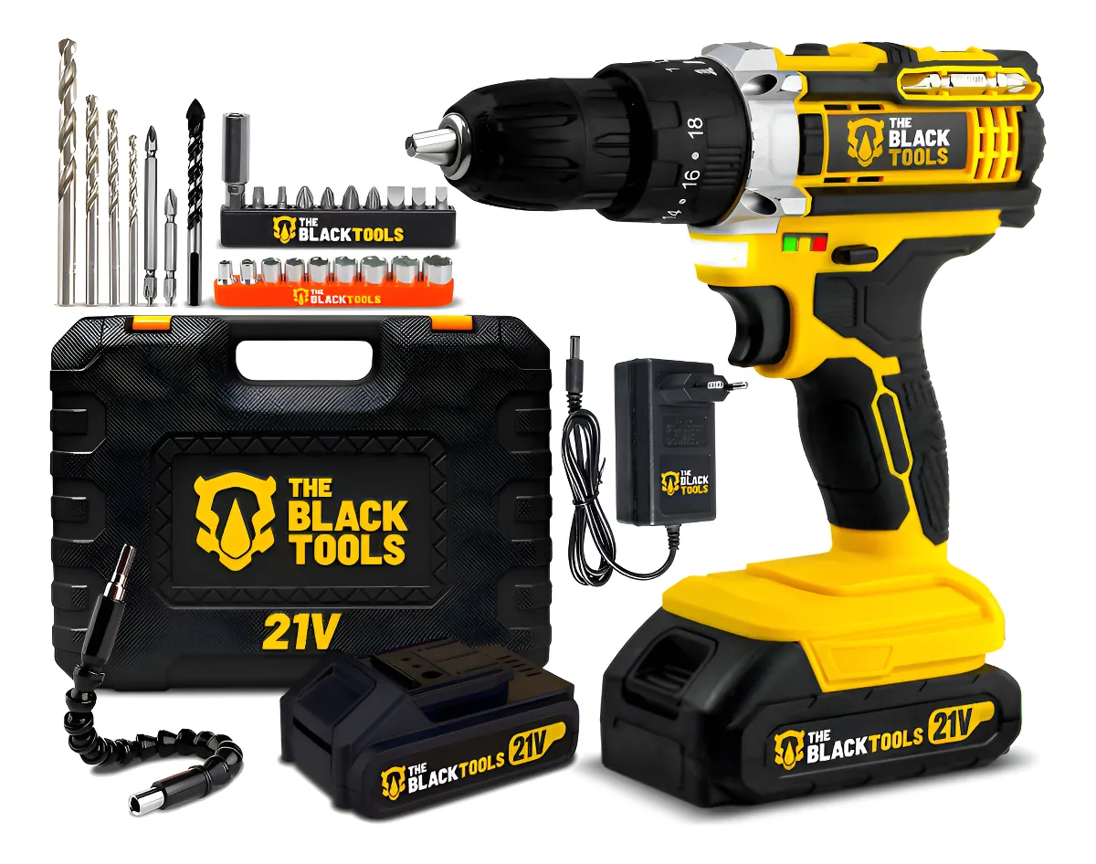 Parafusadeira Furadeira De Impacto The Black Tools Profissional TB-21PX 2 Baterias Com Maleta 60Hz Amarelo